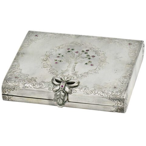 800 Silver Italian Makeup Compact With Emeralds And Rubies
