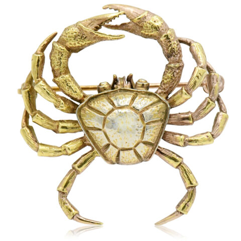 18K Yellow Gold Crab Brooch