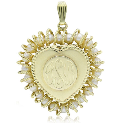 14K Yellow Gold & Pearl Monogram Heart Locket