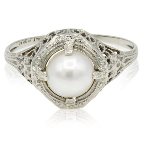 14K White Gold & Pearl Ring