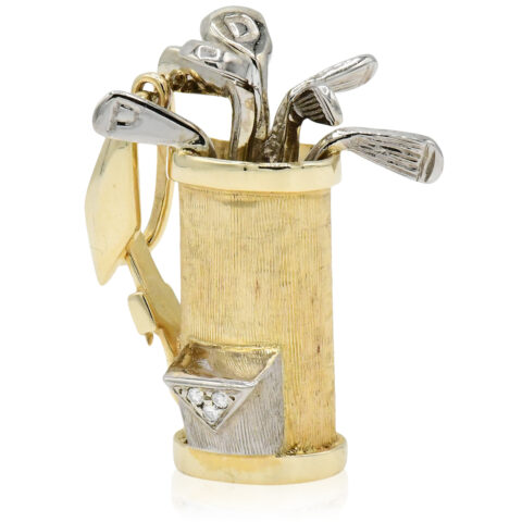 14K Yellow Gold, White Gold & Diamond Golf Bag Pendant