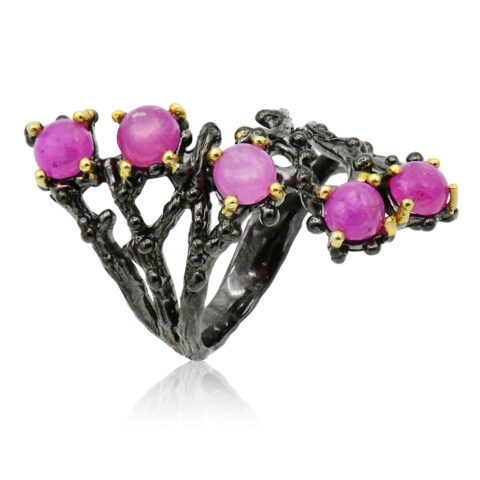 Sterling Silver, Black Rhodium Plated & Ruby Ring