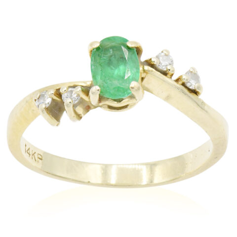 14K Yellow Gold, Emerald & Diamond Ring