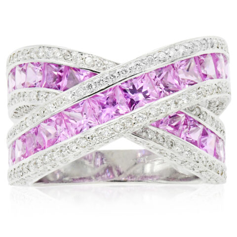 18K White Gold, Diamond & Pink Sapphire Ring
