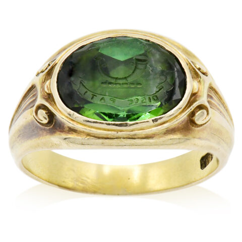 14K Yellow Gold & Carved Peridot Ring