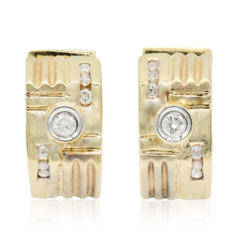 14K Yellow Gold & Diamond Huggie Earrings