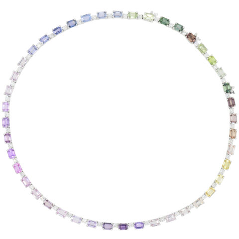 18K White Gold, Diamond & Sapphire Necklace