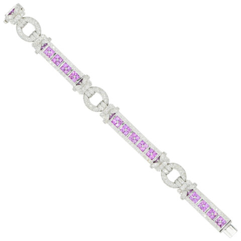 18K White Gold, Diamond & Pink Sapphire Bracelet
