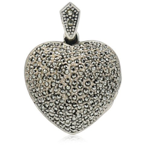 Sterling Silver & Marcasite Heart Locket Pendant