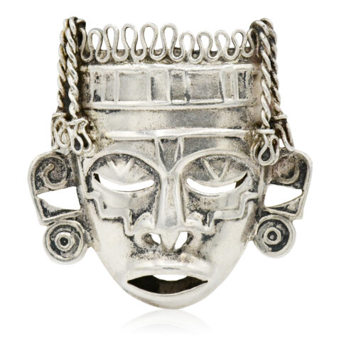 Sterling Silver Aztec Mayan Mask Brooch