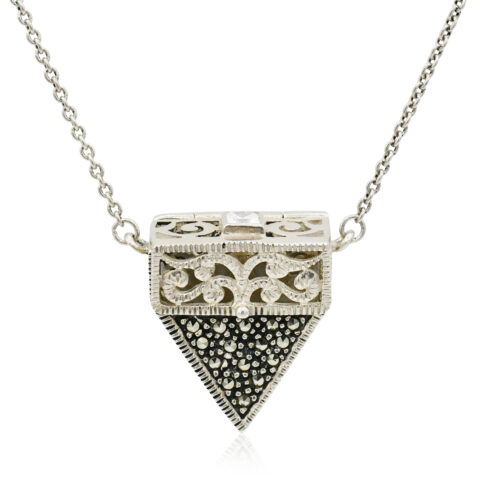 Sterling Silver, Marcasite & Cubic Zirconia Handbag Locket Necklace