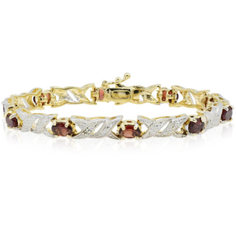 Gold Vermeil, Red Garnet & Diamond Link Bracelet