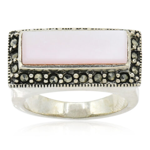 Sterling Silver, Pink Mother Of Pearl & Marcasite Ring