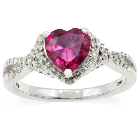 Sterling Silver, Lab Created Ruby & Diamond Ring