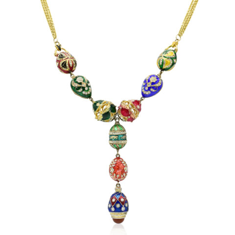 18K Yellow Gold, Diamond & Enamel Russian Egg Necklace