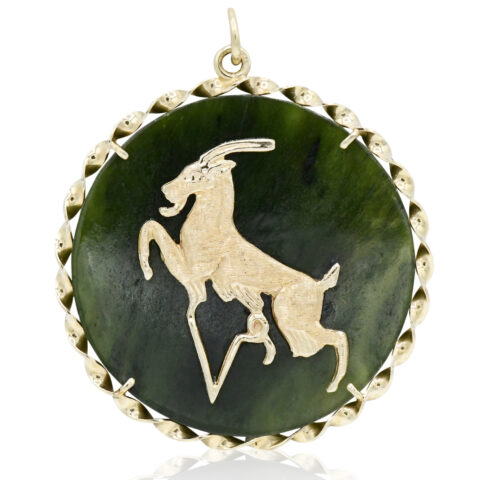 14K Yellow Gold & Jade Capricorn Pendant