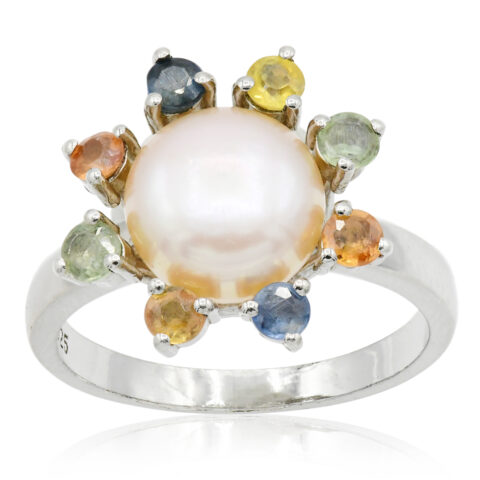 Sterling Silver, Pearl & Gemstone Ring