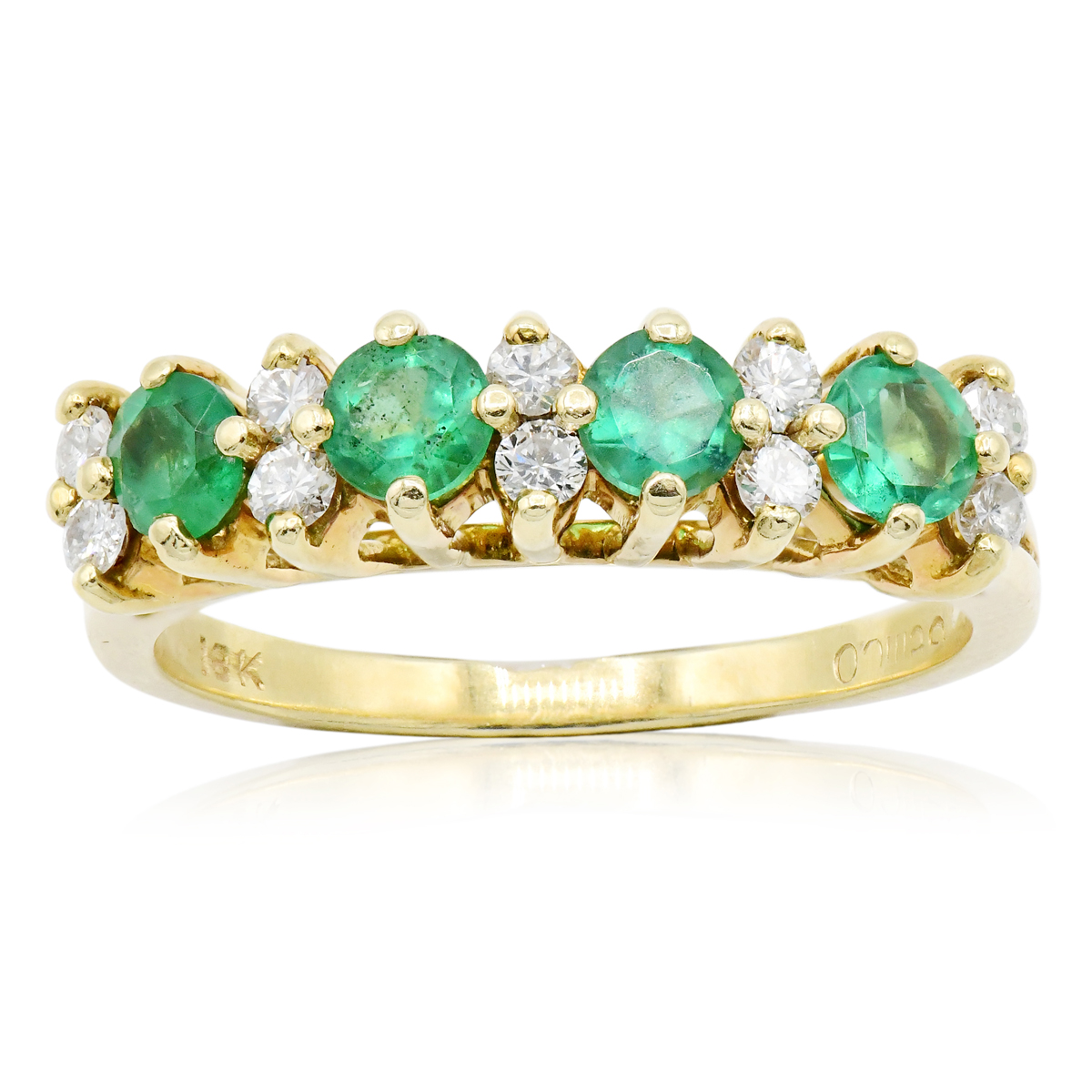 Gemco 18K Yellow Gold, Diamond & Emerald Ring
