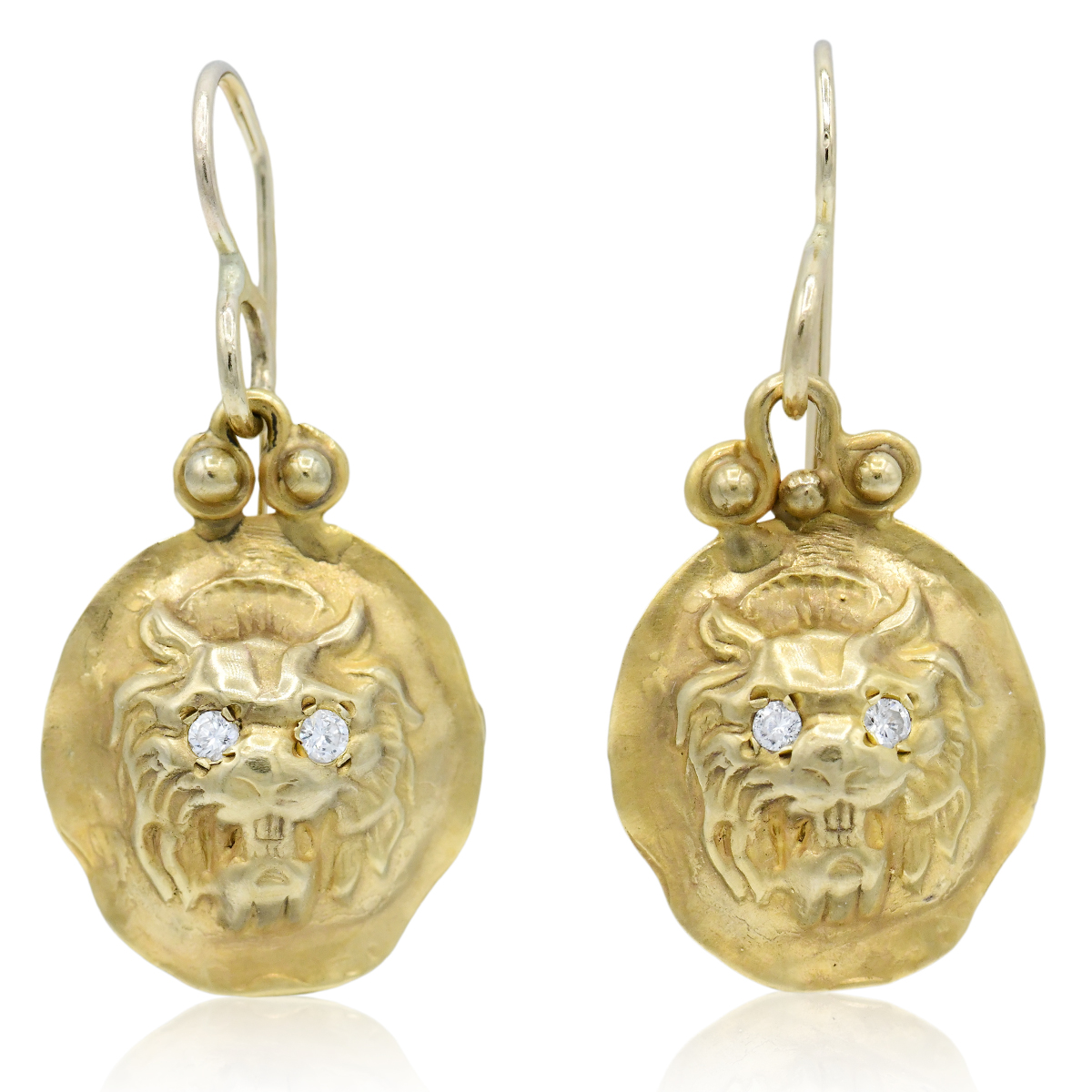 10K Yellow Gold & Diamond Lion Earrings