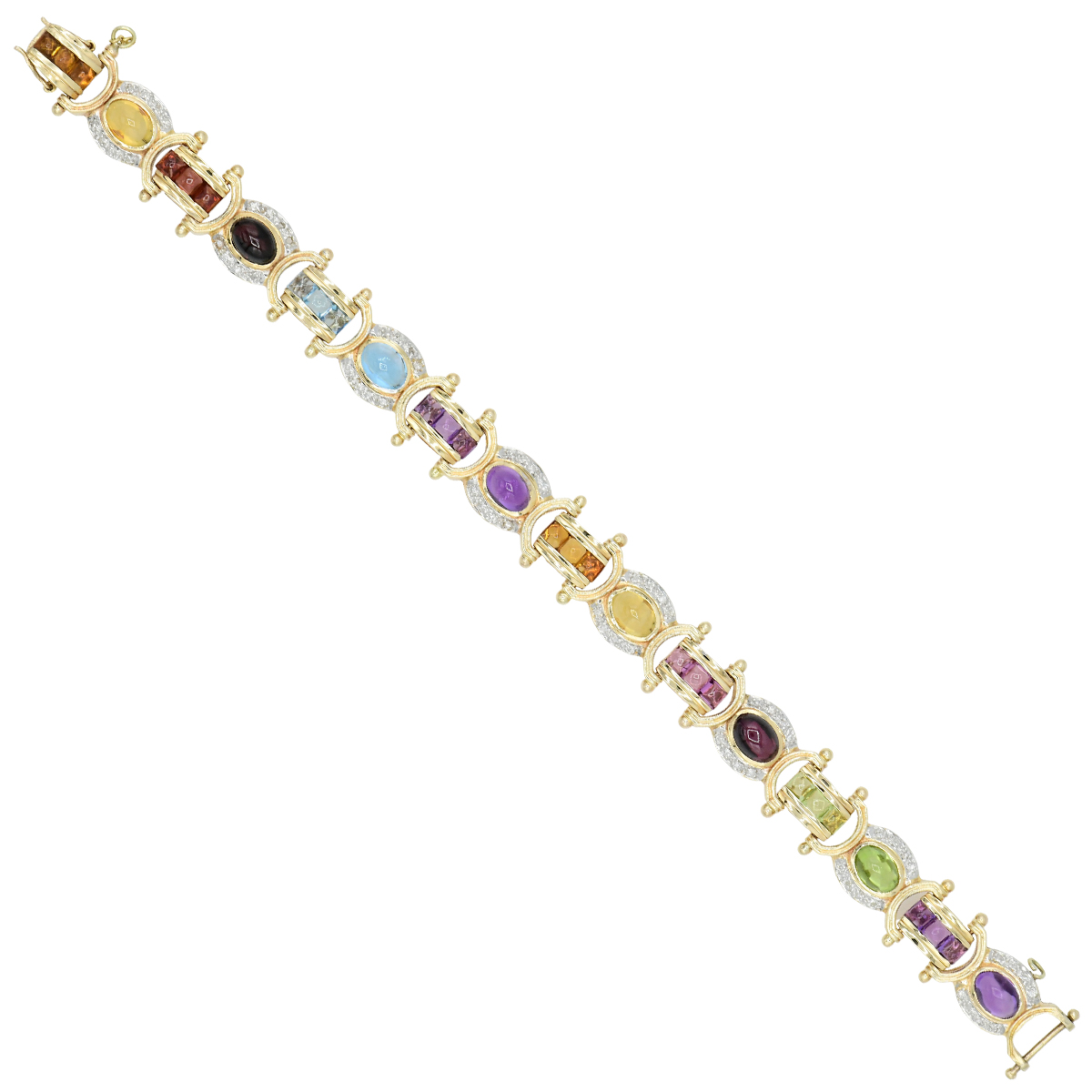 14K Yellow Gold, Diamond & Gemstone Link Bracelet