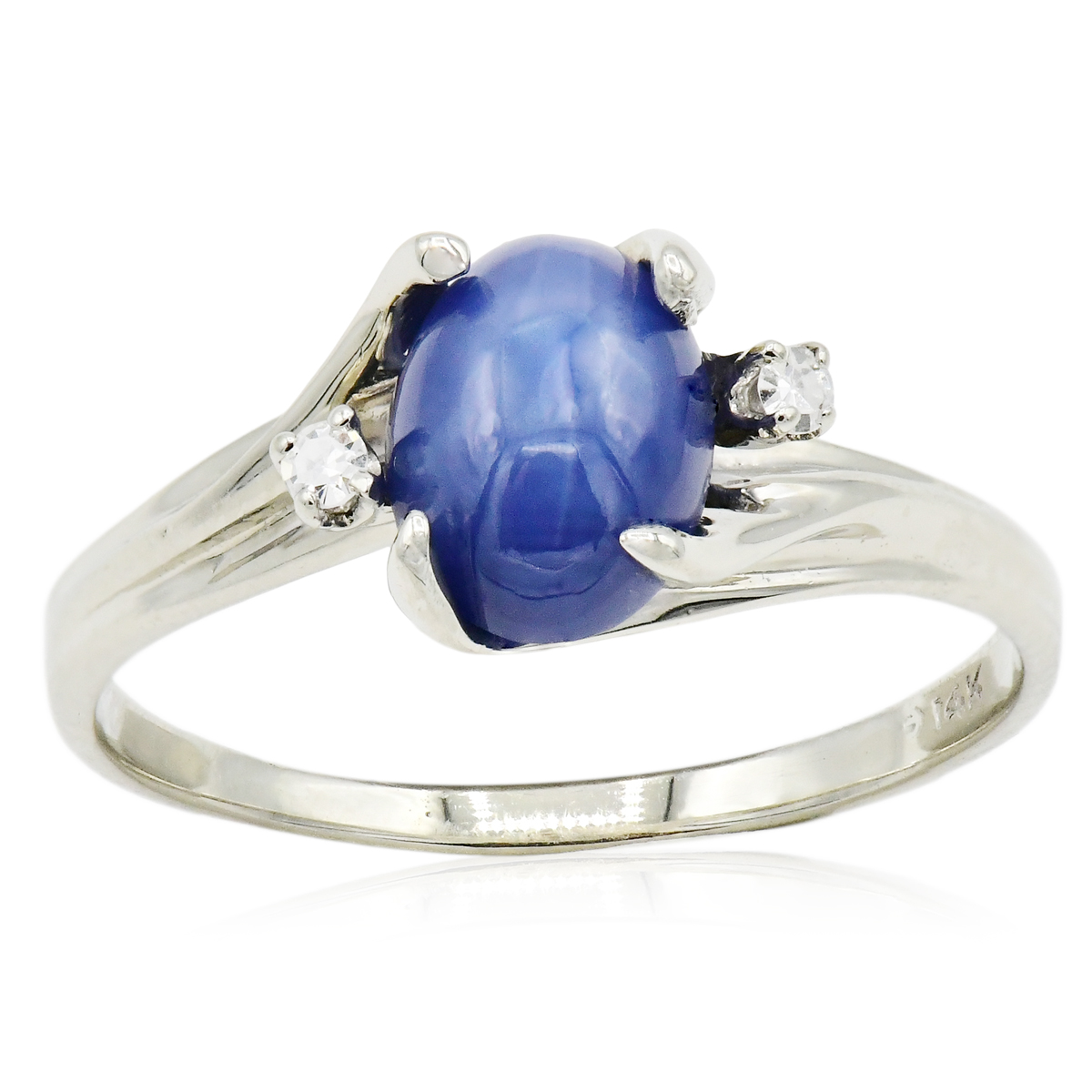 14K White Gold, Diamond & Star Sapphire Ring