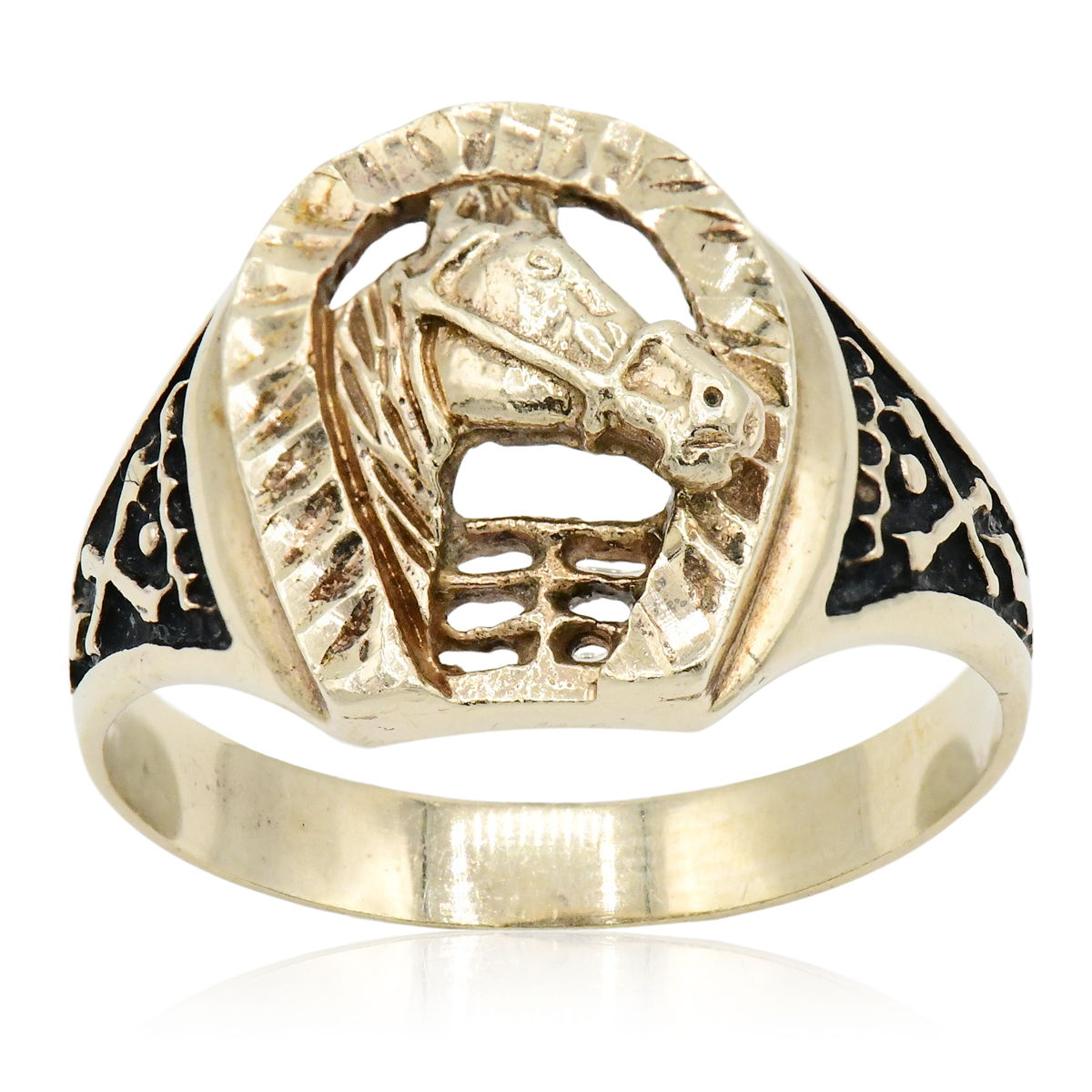 10K Yellow Gold Horse Head & Horseshoe Ring