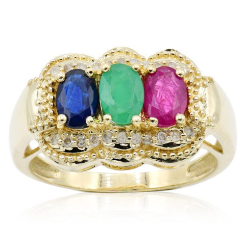 10K Yellow Gold, Gemstone & Diamond Ring