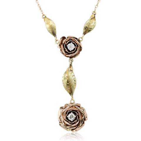 14K Rose Gold, Yellow Gold & Diamond Rose Pendant Necklace