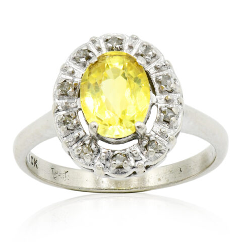 10K White Gold, Lemon Quartz & Diamond Ring