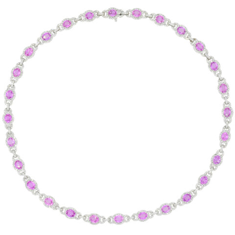 18K White Gold, Diamond & Pink Sapphire Necklace