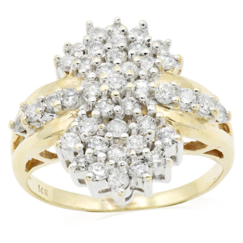 14K Yellow Gold, White Gold & Diamond Cluster Ring