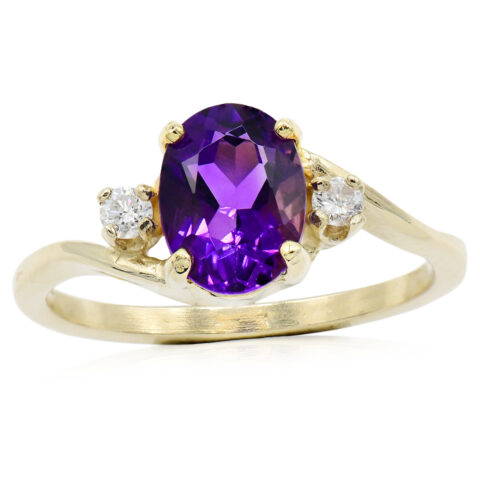 14K Yellow Gold, Diamond & Amethyst Ring