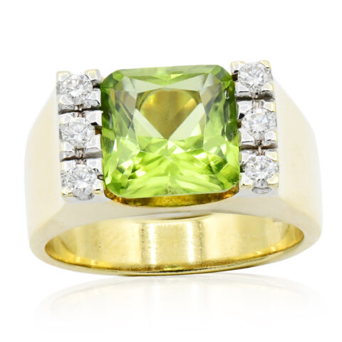 18K Yellow Gold, Peridot & Diamond Ring