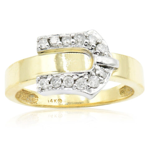 14K Yellow Gold, White Gold & Diamond Belt Buckle Ring