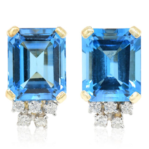 14K Yellow Gold, Blue Topaz & Diamond Earrings