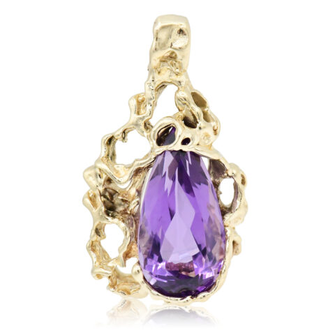 14K Yellow Gold & Amethyst Brutalist Pendant