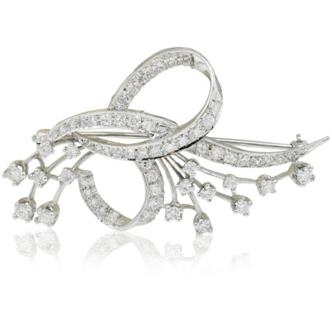 14K White Gold & Diamond Floral Brooch/Pendant