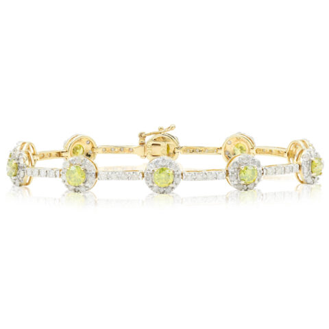 14K Yellow Gold, Yellow Diamond & Diamond Link Bracelet
